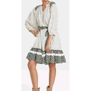 Knox Rose Women's Cream Green A-Line 3/4 Sleeves Polka Dot Pockets Plus Dress 3X
